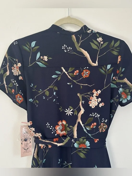 (NWT) NANETTE LEPORE Navy Floral Print Pintuck Dress - Picture 9 of 16